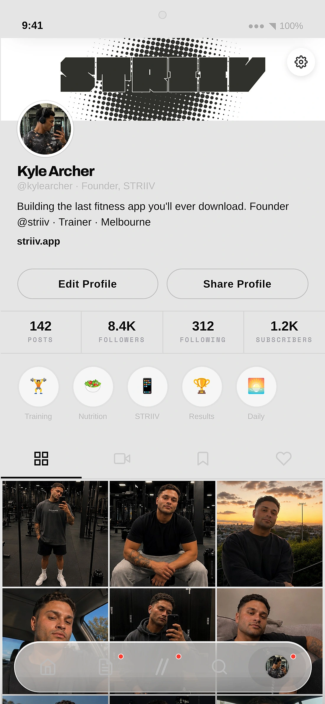 A STRIIV member profile showing progress history and achievements.